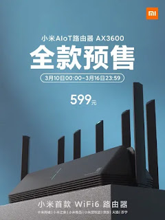 Xiaomi AIoT Router AX3600 siap untuk pra-penjualan di Cina seharga 599 yuan (Rp 1.2jt)   