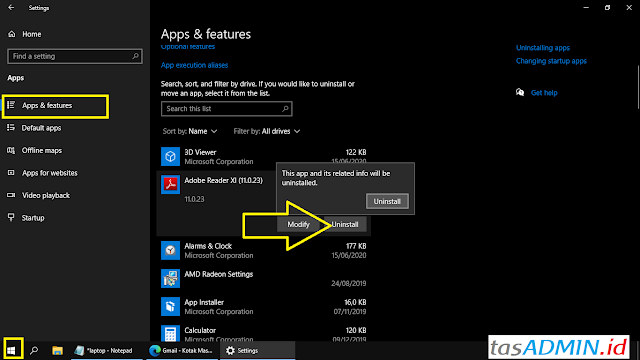 cara uninstall aplikasi laptop
