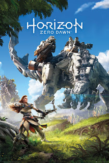 Official cover page of the video game Horizon Zero Dawn 2017 is an action role-playing featuring Aloy, a hunter living in a world overrun by machines.