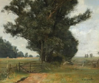 Landscape with large trees painting Carl Vilhelm Holsoe