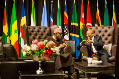 Zuma and Buhari having a hearty talk