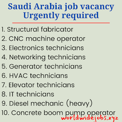 Saudi Arabia job vacancy Urgently required