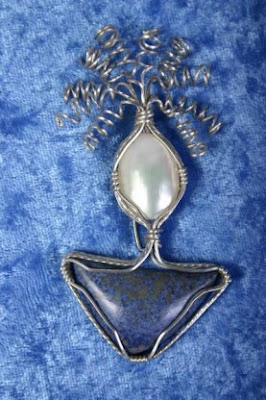 Wire Wrapped Pendant with Mother of Pearl and Denim Lapis