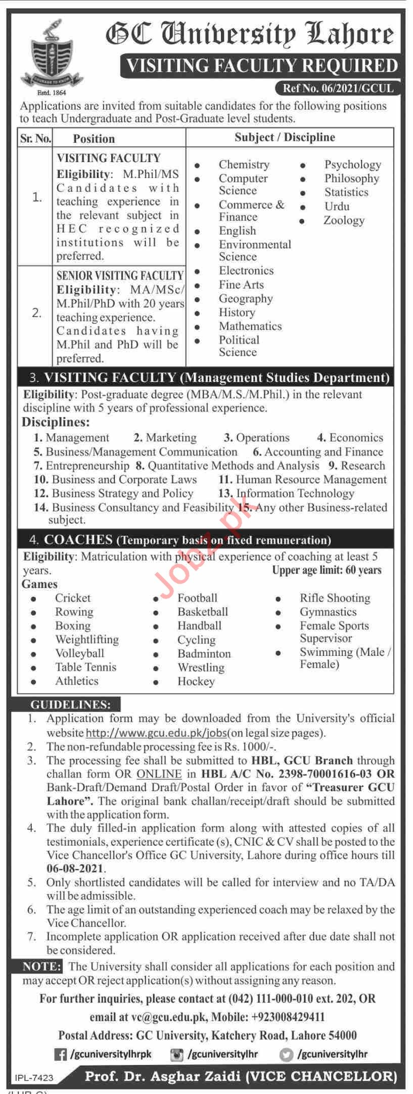 GC University  Jobs 2021 From All Pakistan