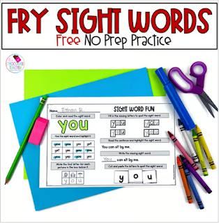 Grab these FRY Sight Words FREEBIE No prep practice pages to use in your classroom today.