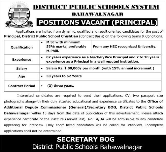 District Public School Bahawalnagar Job 2024