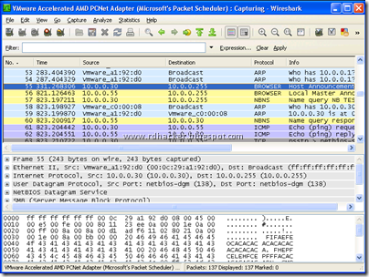 Wireshark running on Win XP in VMWARE