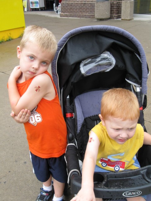 The boys each got one on their arm We saw the PBS kids booth with Clifford 