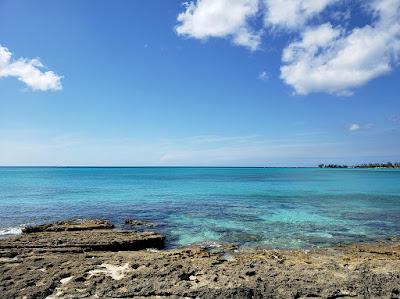 Calm sea with rocky shoreline