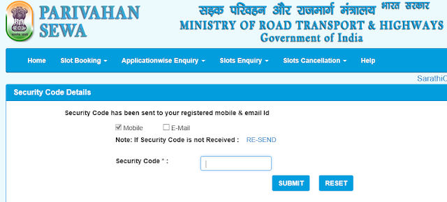 learning licence slot booking