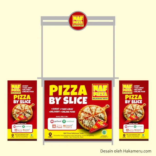 Desain stiker booth untuk produk makanan kuliner pizza - Jasa desain stiker booth Hakameru.com