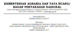 Lowongan Kerja Non PNS Terbaru Kementerian Agraria dan Tata Ruang Republik Indonesia Tahun 2017