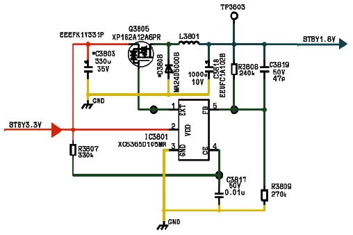 Hình 38 - Sơ đồ nguyên lý mạch hạ áp từ 3.3V xuống 1.8V