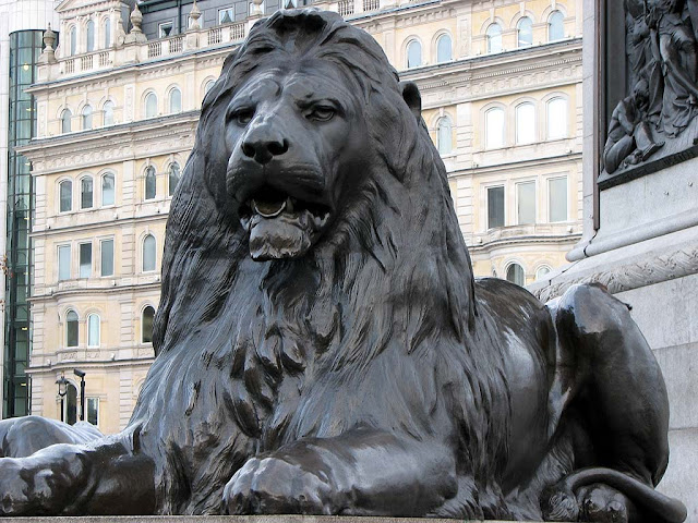 Bronze lion by Edwin Landseer, Nelson's Column, Trafalgar Square, London