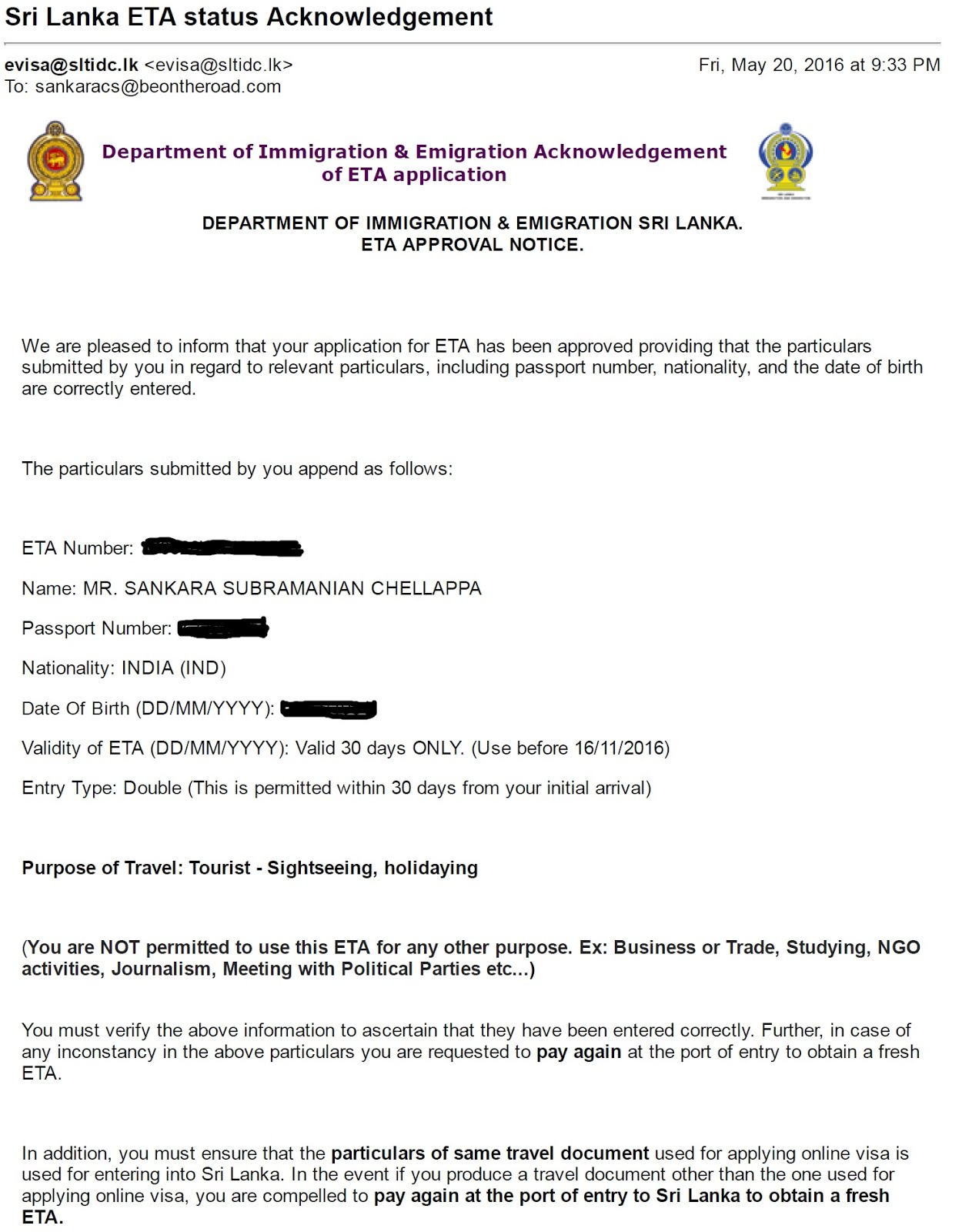 Sri Lanka ETA e-visa for Indians