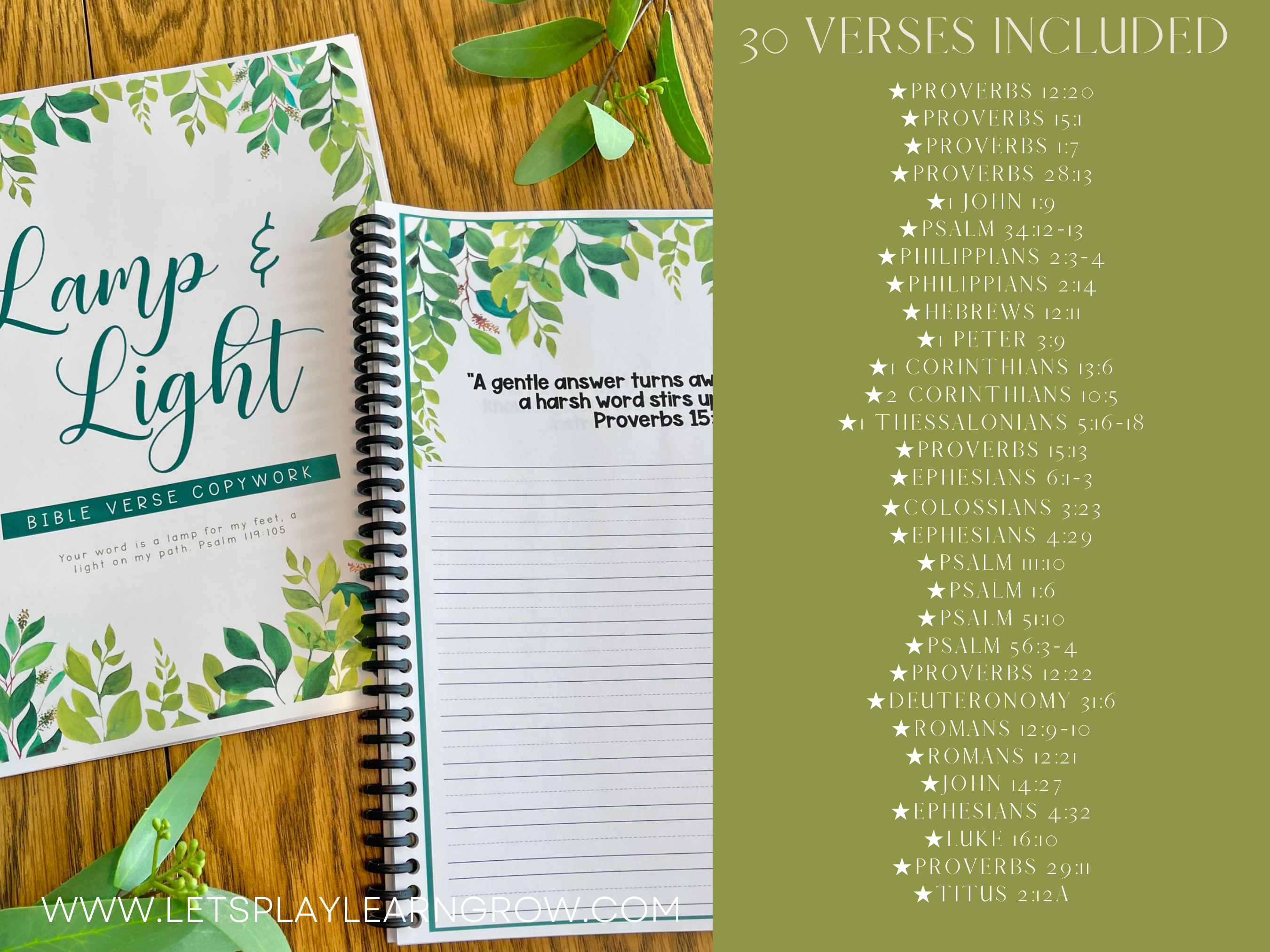 Verses included in the Lamp & Light Bible Verse copywork include: