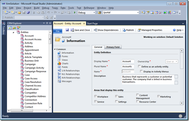 11 - Open CRM Customization Page in Visual Studio