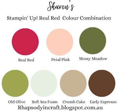 Rhapsody in craft, #rhapsodyincraft, Real Red, Petal Pink, Mossy Meadow, Old Olive, Soft Sea Foam, Crumb Cake, Early Espresso, Stampin' Up!, Art With Heart, #colourcreationsbloghop,#stampinup,#artwithheart