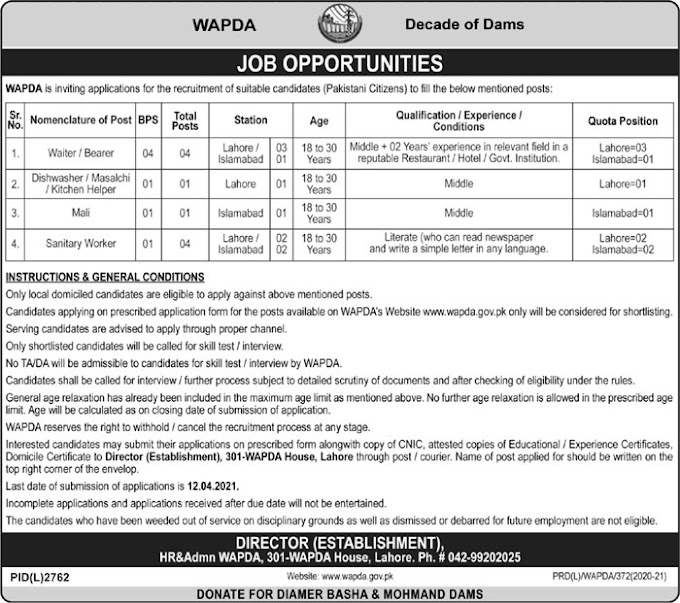  Water and Power Development Authority (WAPDA) Latest Jobs 2021.