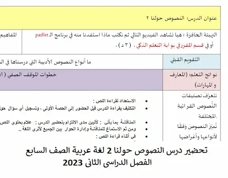 تحضير درس النصوص حولنا 2 لغة عربية الصف السابع الفصل الدراسى الثانى 2023