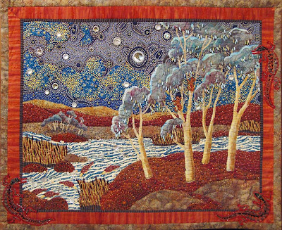 Thom Atkins, beaded quilt, Australian Dreamscape