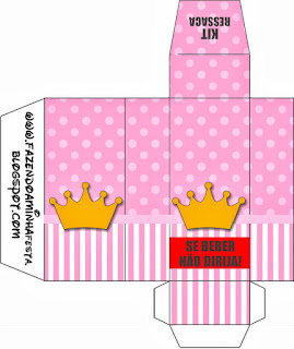 Golden Crown in Pink with Polka Dots and Stripes Free Printable Quinceanera PartyBoxes.