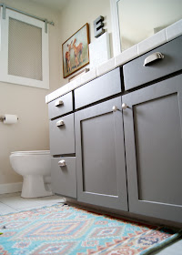 Project Kid's Bathroom Makeover - before & after - Martha Stewart Zinc on vanity - World Market Rug