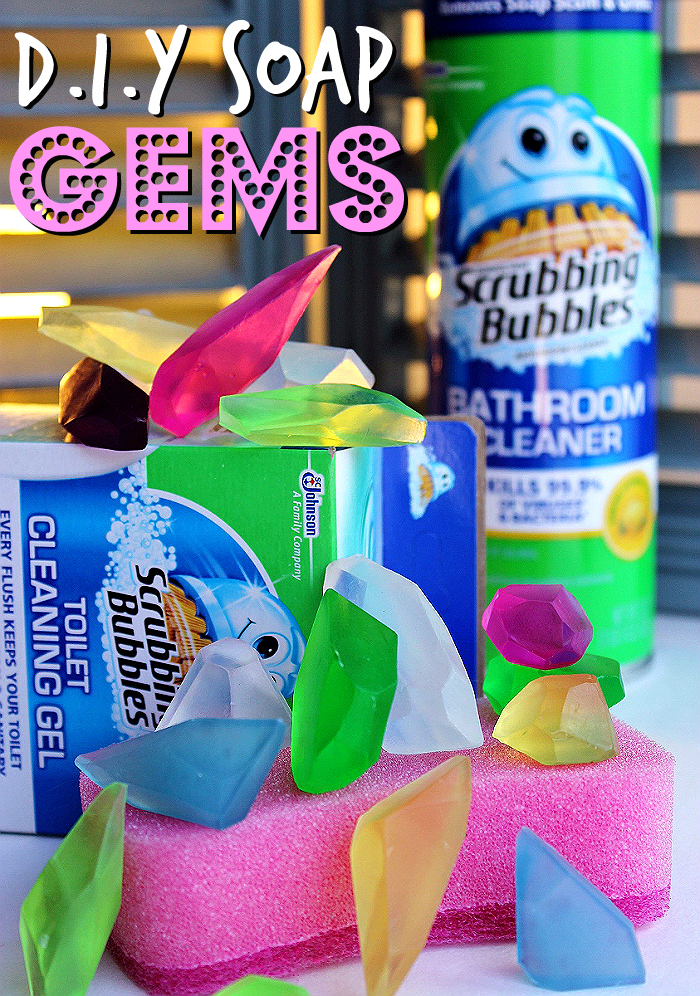 Carve glycerin soaps into gems for an instant sparkle in that guest bathroom! #SaveWithBubbles and make your bathroom sparkle for a few dollars with Dollar General, Scrubbing Bubbles®, and these simple DIY tips. #ad