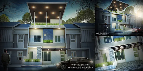 Desain Rumah minimalis dua lantai dengan atap terbuka