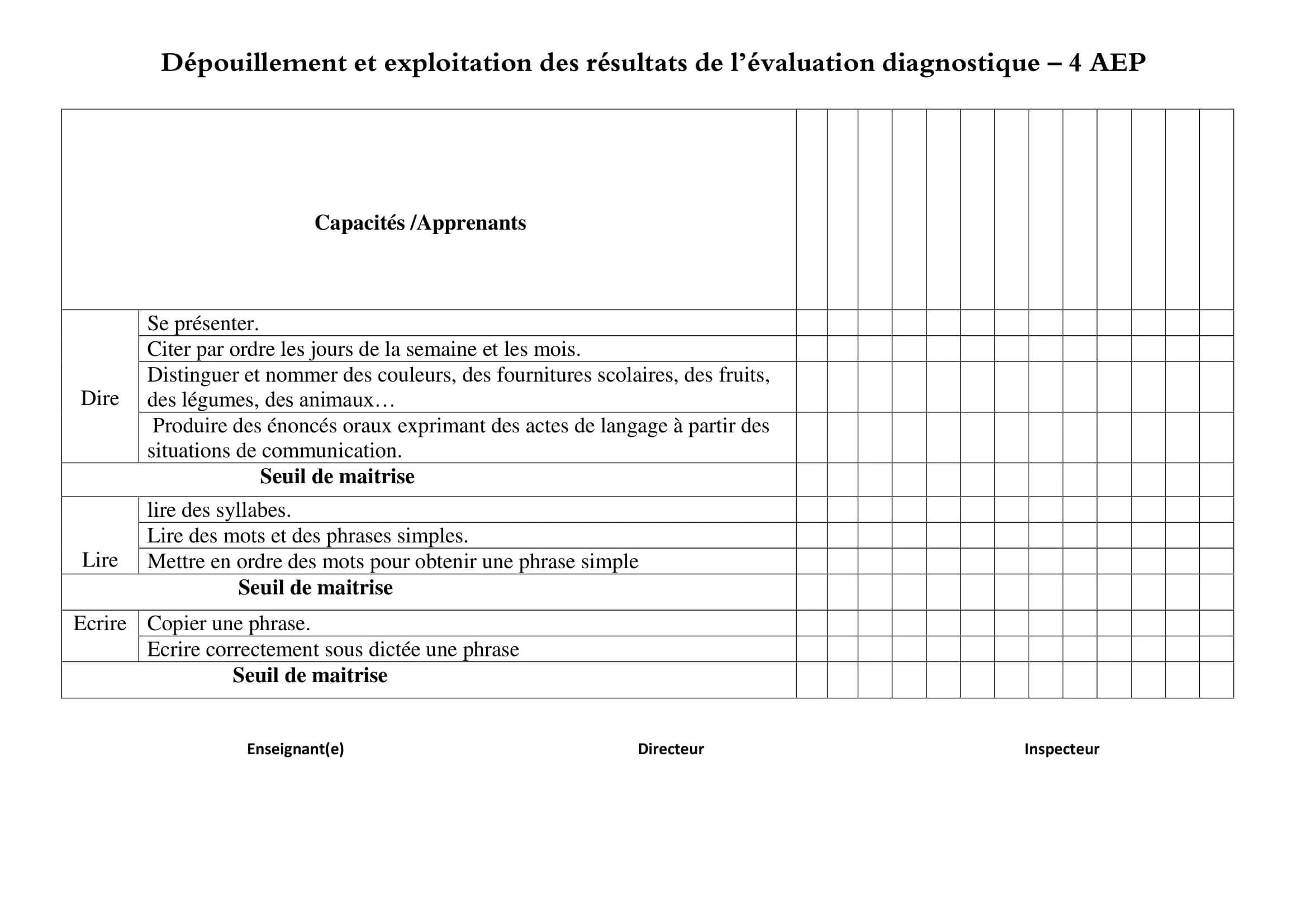 شبكة التقويم التشخيصي المستوى الرابع فرنسية