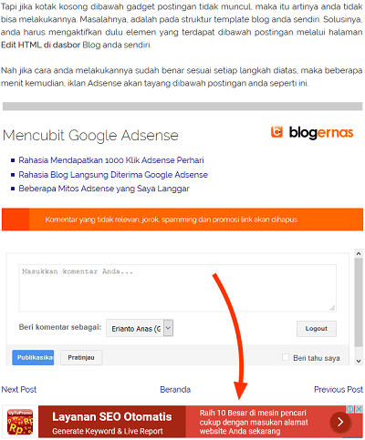 Cara Pasang Iklan Adsense Dibawah Postingan Full Gambar