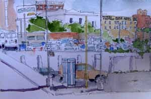 downtown Seattle, watercolor sketch of the day, Susan K. Miller