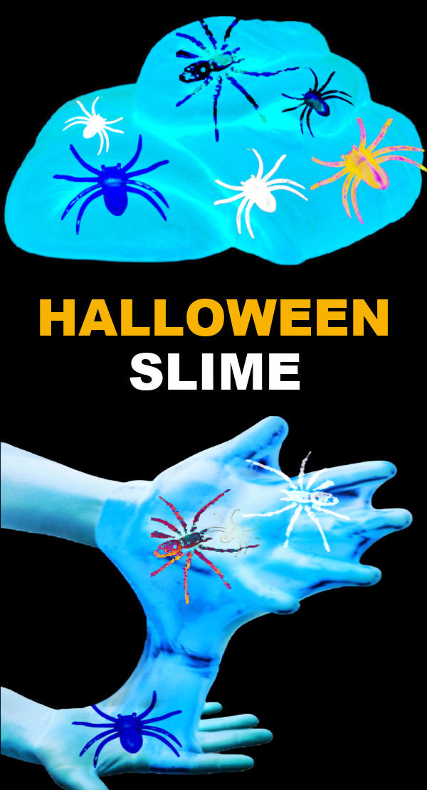 Get in the Halloween spirit and make spider slime that glows-in-the-dark! #spiderslimeforkids #spidercraftspreschool #halloween #slimerecipe #growingajeweledrose