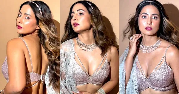 hina khan sexy back cleavage tiny blouse hot photoshoot