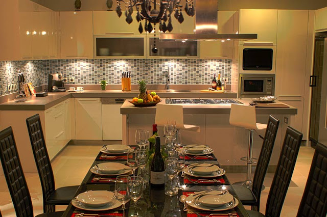 Picture of modern kitchen as seen from the dining room