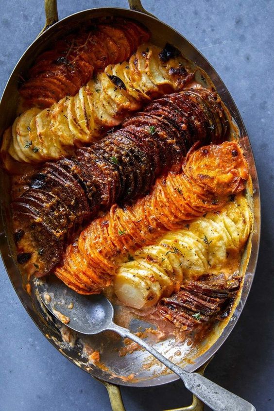 A recipe for Cheesy Root Vegetable Gratin.