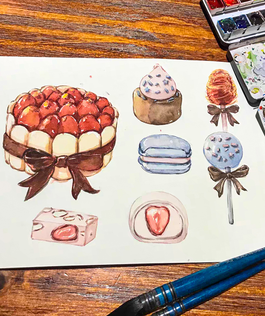 31Food watercolor ideas&contrast and brightness of colors, come to see my tips