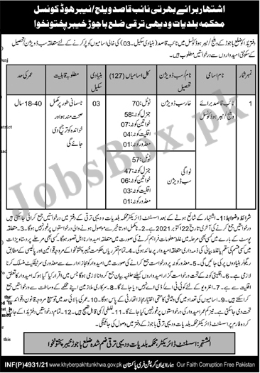 Local Government KPK Jobs in Bajaur for Naib Qasid (127 Vacancies)