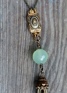 assemblage necklace with green jade bead