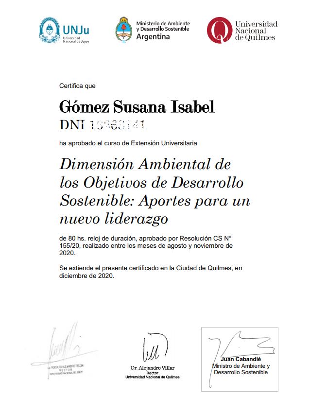 Curso de Extensión Universitaria Dimensión Ambiental de los Objetivos de Desarrollo Sostenible