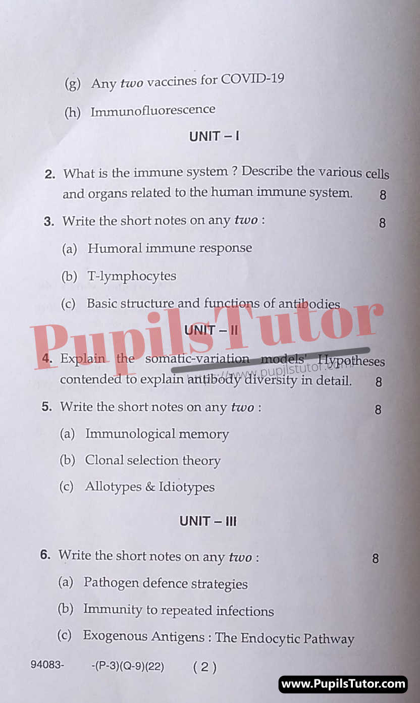 M.D. University B.Sc. [Bio-Tech] Immunology 5th Semester Important Question Answer And Solution - www.pupilstutor.com (Paper Page Number 2)