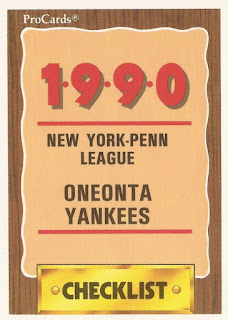 Oneonta Yankees 1990 checklist card
