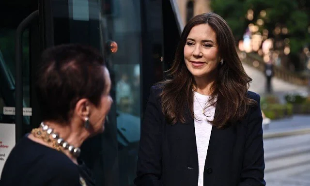 Crown Princess Mary wore a single breasted merino wool blazer by Harris Wharf London. Scanlan Theodore blazer and trouser