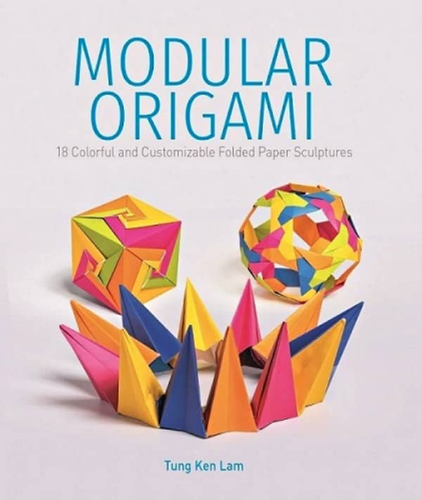 book cover features three colorful examples of modular origami