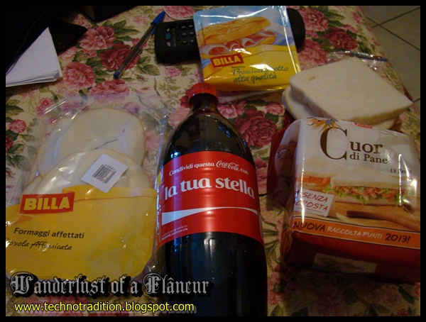 My food! Coca Cola, formaggio, prosciutto e pane del mulino (Barilla) Italia ventimiglia