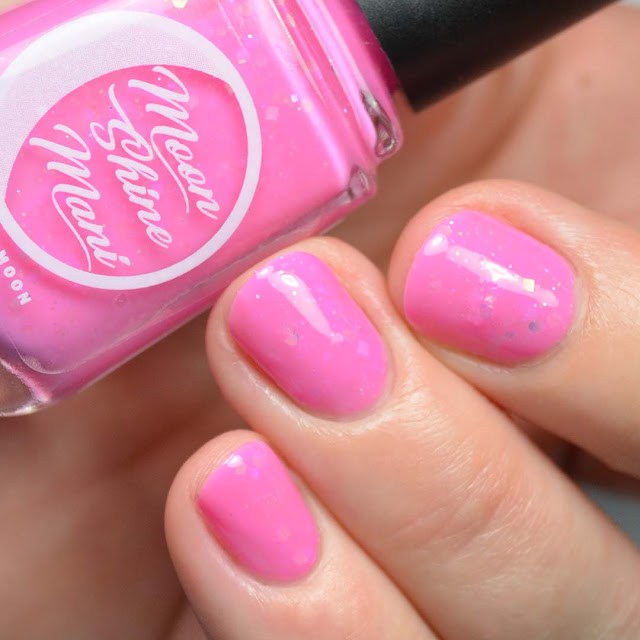 pink nail polish with iridescent glitter