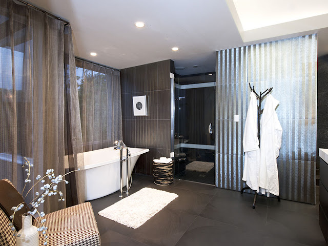 Picture of modern dark bathroom in the guest house