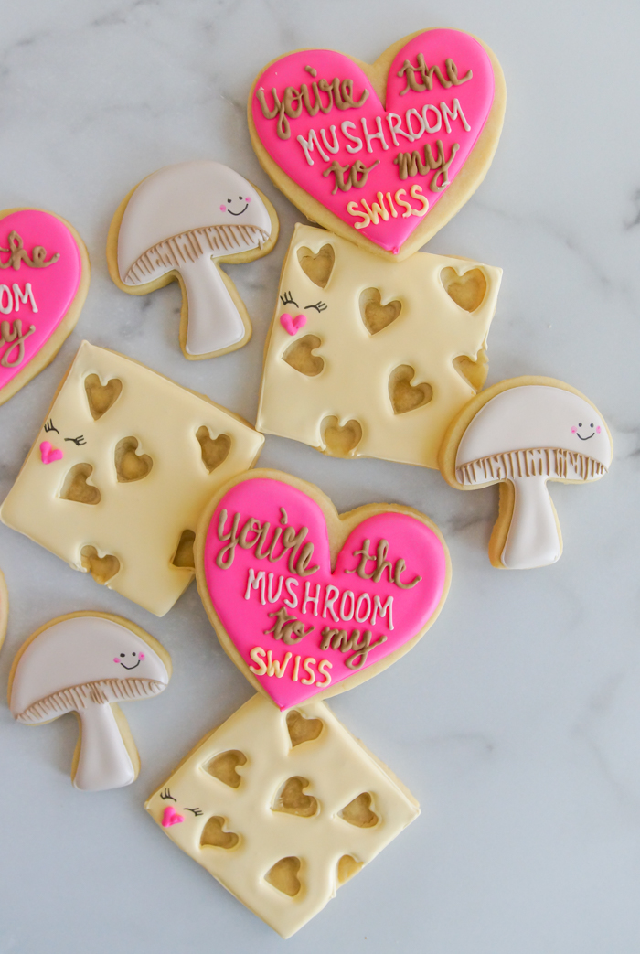 how to make: you're the mushroom to my swiss "we go together" valentine cookie