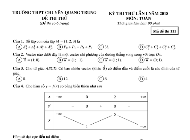 Đề thi thử Toán THPT Quốc gia 2019 trường THPT chuyên Quang Trung – Bình Phước lần 1 được biên soạn nhằm đánh giá năng lực, đồng thời giúp học sinh ôn tập từng bước để chuẩn bị cho kỳ thi THPTQG 2019 môn Toán, đề gồm 50 câu hỏi trắc nghiệm khách quan, thí sinh làm bài trong 90 phút, nội dung đề gồm chương trình Toán 10, Toán 11 và các kiến thức Toán 12 đã học xong, đề thi thử Toán 2019 có đáp án và lời giải chi tiết.. Nhằm giúp quý thầy, cô giáo và các em học sinh thuận tiện trong việc tìm kiếm các đề thi thử Toán THPT Quốc gia 2019 có lời giải chi tiết, Tin học Online tiến hành chọn lọc và sắp xếp các đề đó theo thứ tự ngày cập nhật lời giải. Lời giải các đề thi thử Toán 2019 được biên soạn và chia sẻ bởi quý thầy, cô giáo, tập thể giáo viên uy tín trên toàn quốc