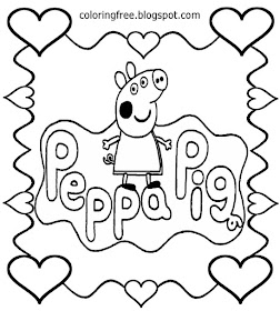 Sweet heart printable easy drawing I love Peppa pig coloring pages for nursery school kids to color